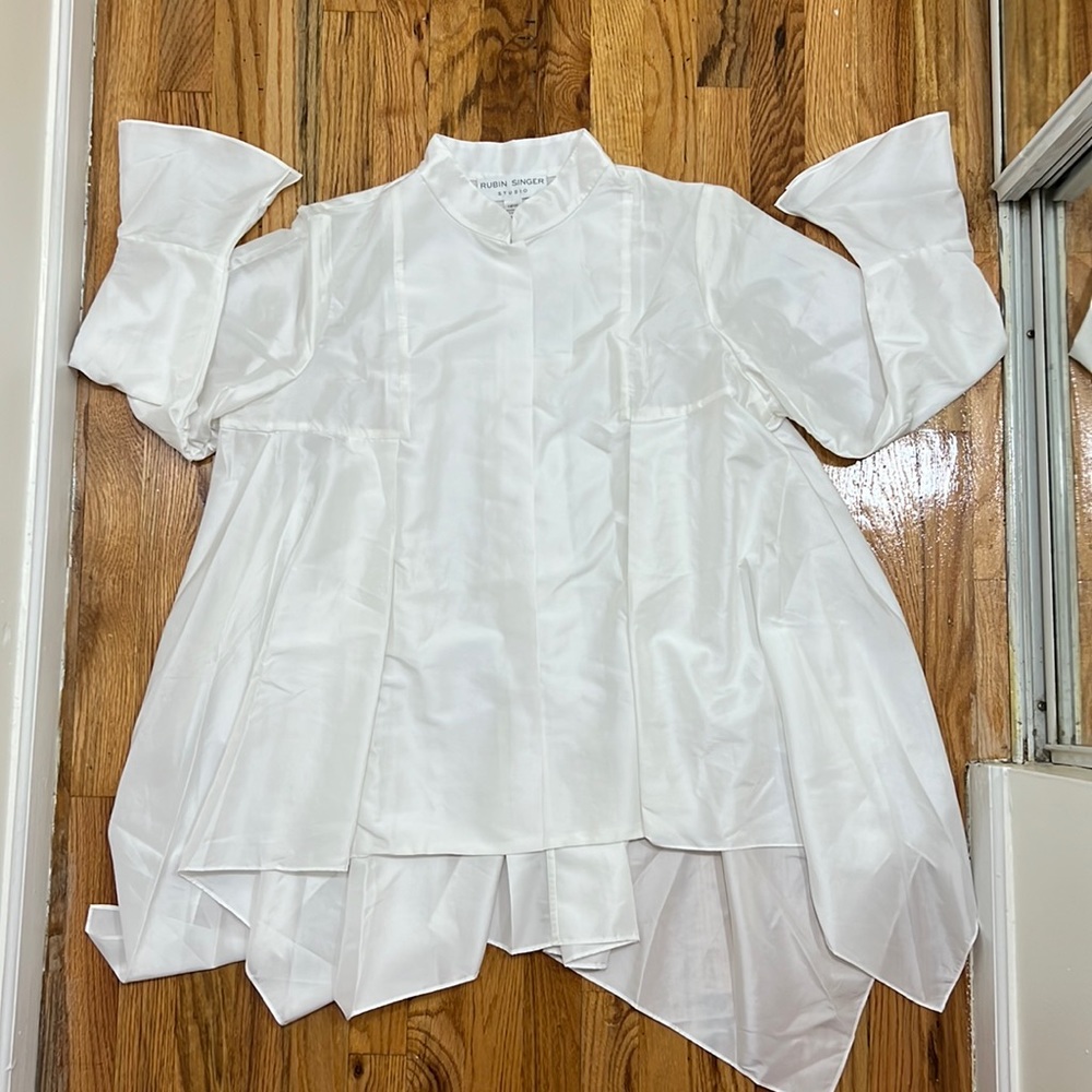 Rubin Singer Studio Women's Tops Sz 18W Hankerchief Snap Shirt White A390099